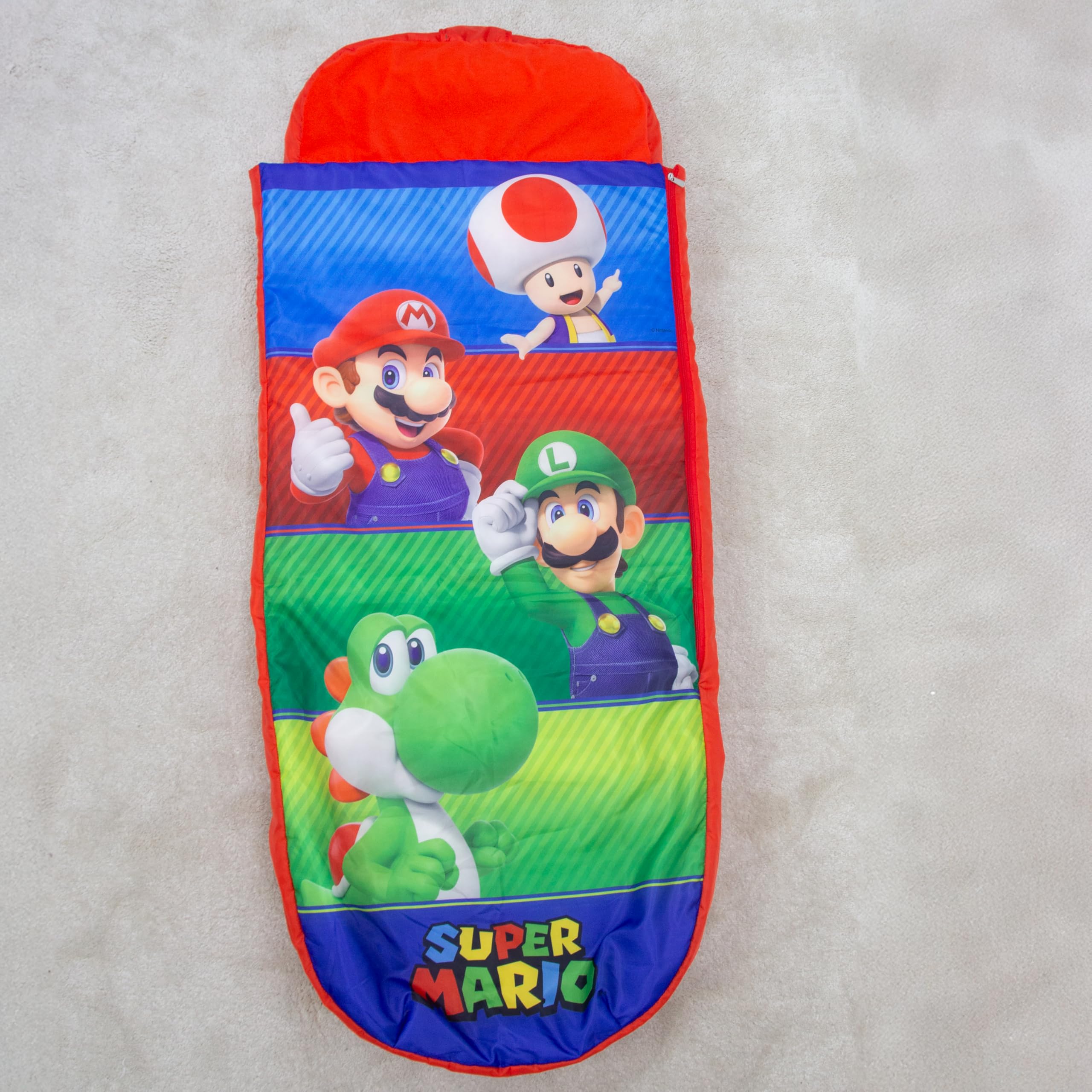 Nintendo Offiziell lizenzierte ReadyBed Luftmatratze | Aufblasbares Kinderbett mit integrierter Schlafsackfunktion und Pumpe | Design „Squad“ | Perfekt für Reisen, Camping oder Zuhause