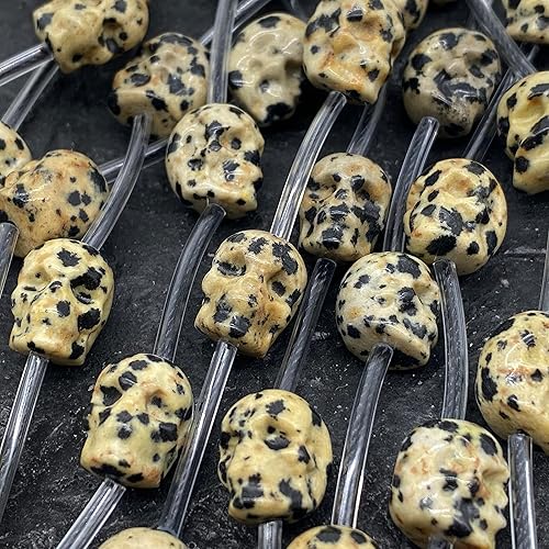 Miniatura 3 de ABCGEMS - Cuentas de jaspe de dálmata mexicana (12 unidades al por mayor) (raras y caras debido al intrincado y proceso que consume mucho tiempo