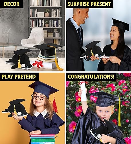 Miniatura 4 de DolliBu Big Eye Killer - Peluche de graduación de ballena asesina – Peluche de peluche súper suave con gorro de graduación con borla, regalo con