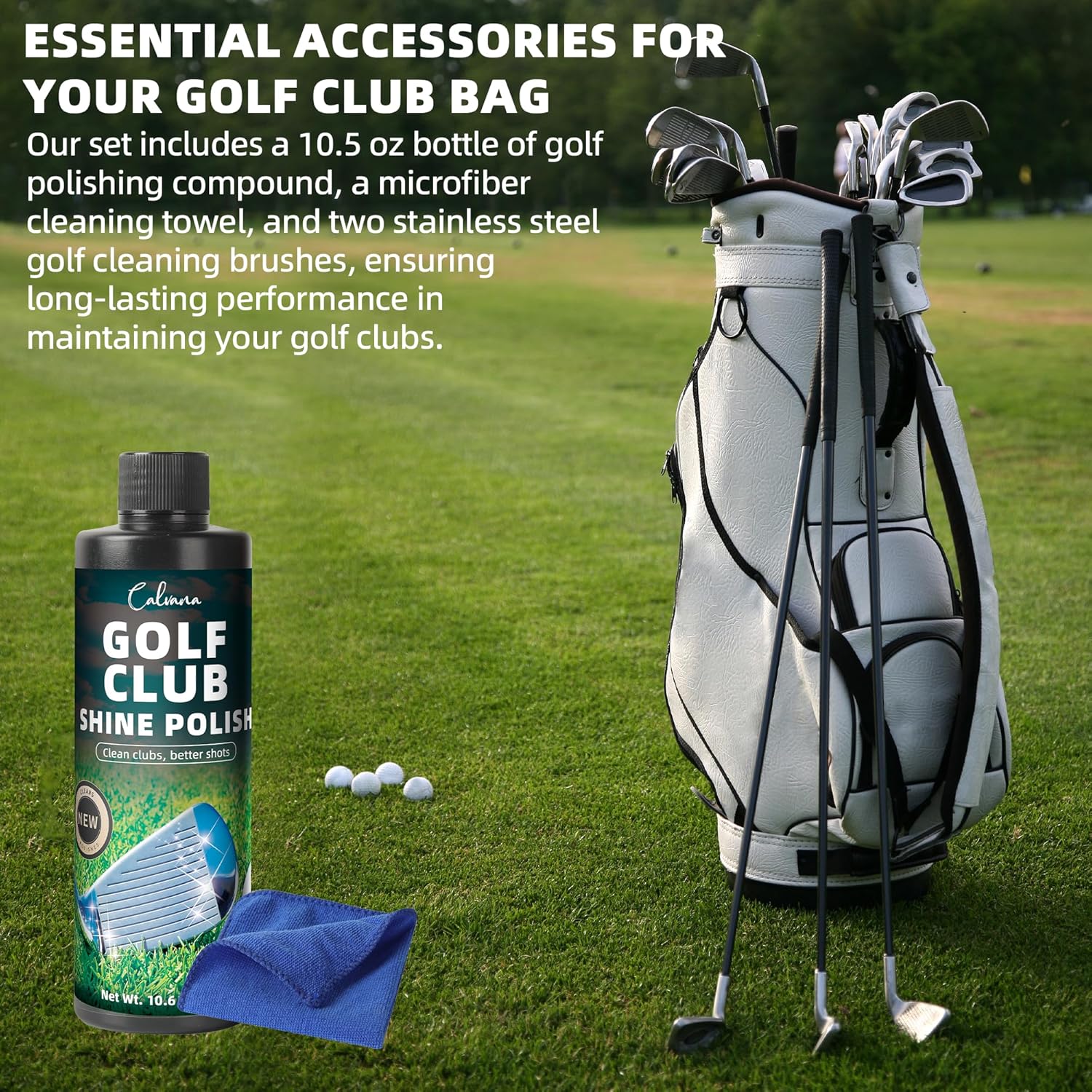 Golf Club Polish Kit, Instant Rust & Scratch Remover with 2 Cleaning Brushes & Microfiber Towel, Works on Drivers, Irons, Aluminum, Zinc, Restores & Shines