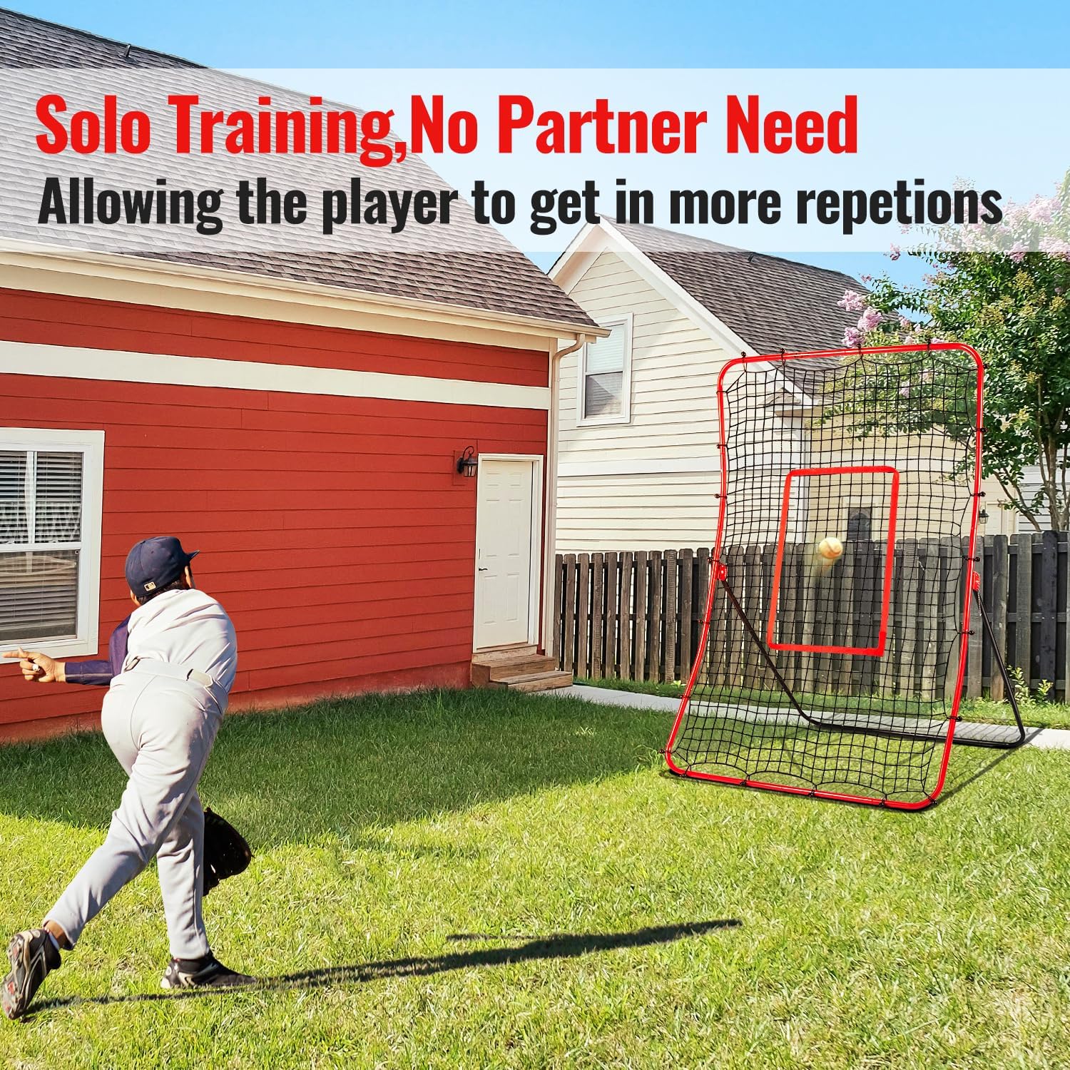 Baseball Rebounder Net Pitchback Net，Angle Adjustable Pitch Trainer Simulate Grounder and Fly Ball, Baseball Softball Pitching and Fielding Rebound Net for All Players Pitch,Throw,Fielding