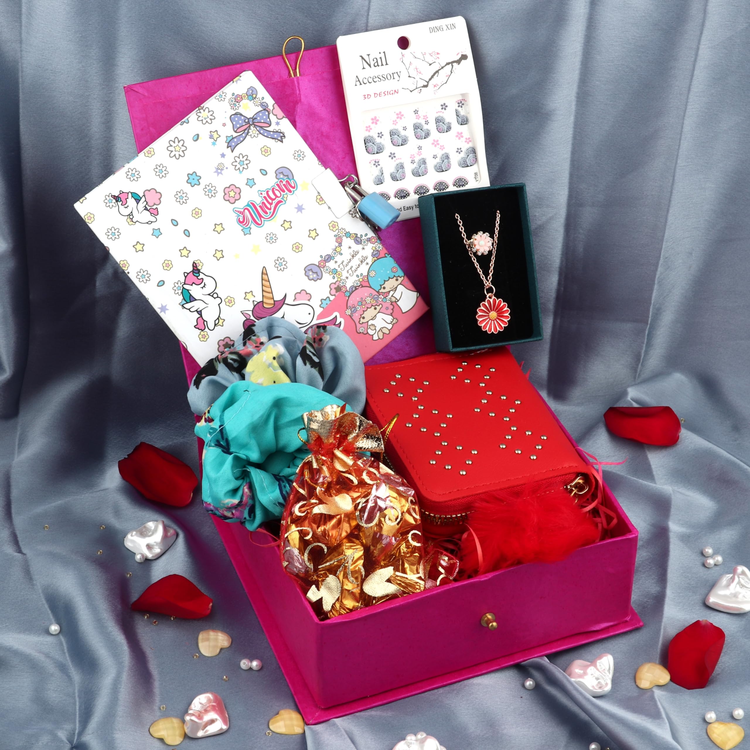 Rakhi gift hamper for sister/rakhi gift for sister/rakhi gift for girls-decorated box+chocolates+diary with lock and keys+2 scrunchy+Ladies wallet+Nail art+daisy pendant and ring box+Card (B0D7547JYN) Amazon Price History, Amazon Price Tracker