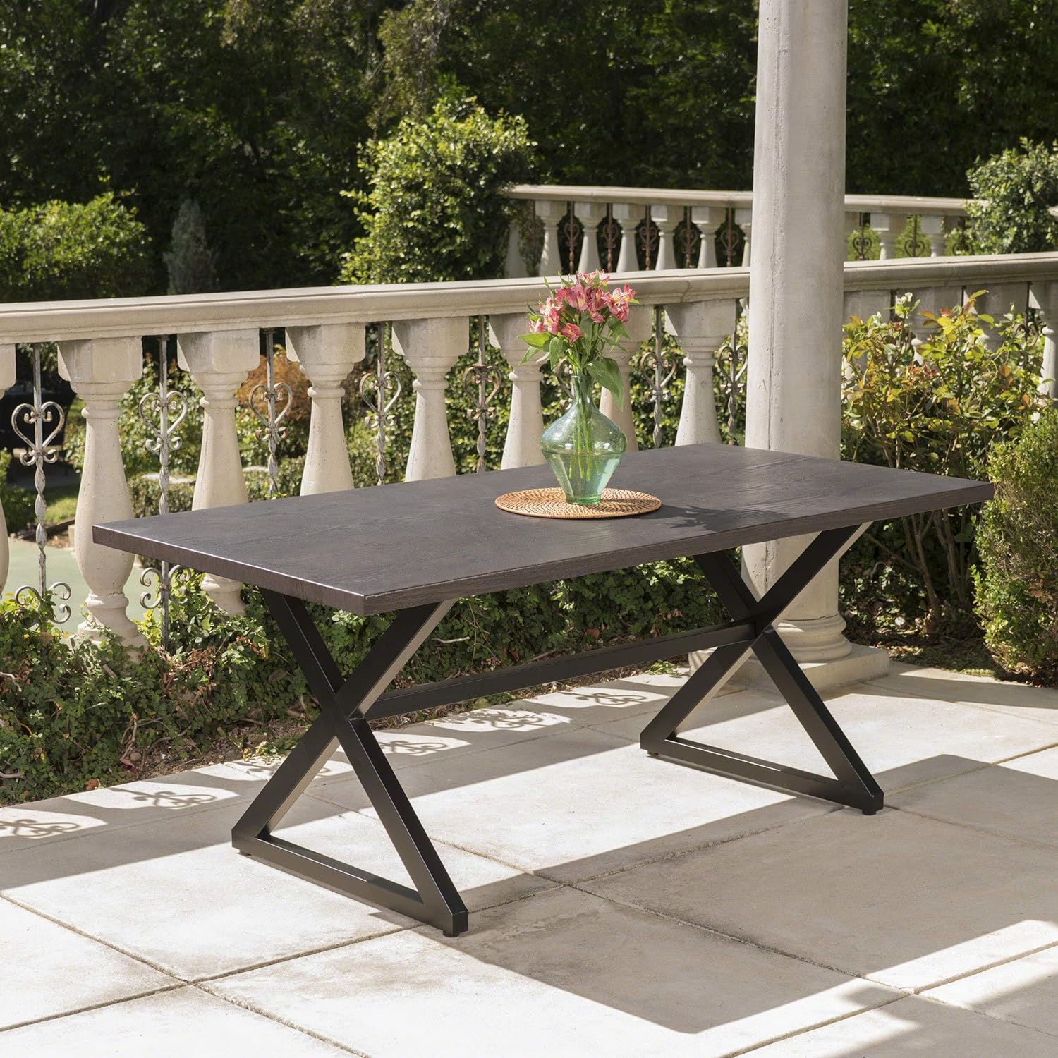 Christopher Knight Home Rolando Outdoor Aluminum Dining Table with Steel Frame, Brown / Black