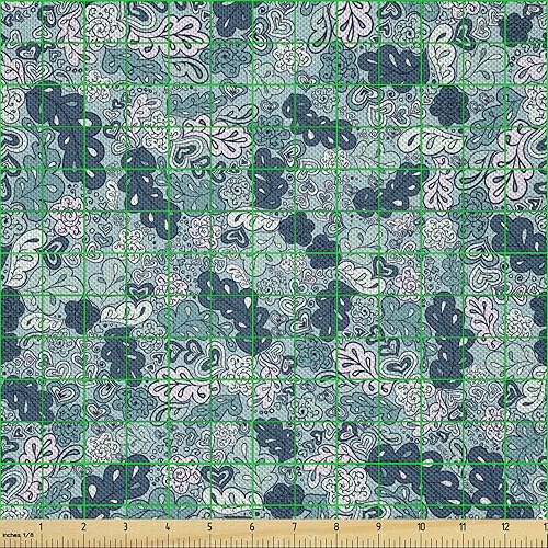 Miniatura 2 de Ambesonne Leaves Fabric by The Yard, Flourishing Beauty Spring Summer Branches Digital Pattern, Decorative Satin Fabric for Home Textiles and