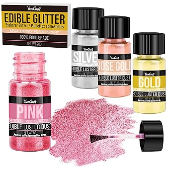Edible Glitter Set, 4 Colors Luster Dust Edible Powder for Cake Decorating, Food Grade Vegan Edible Glitter for Drinks, Cocktails, Shimmer Metallic Food Coloring Powder for Chocolate5g/Bottle