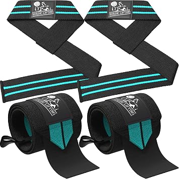 Wrist Wraps + Lifting Straps Bundle 2 Pairs for Weightlifting, Cross Training, Workout, Gym, Powerlifting, Bodybuilding - Support for Men/Women, Avoid Injury During Weight Lifting
