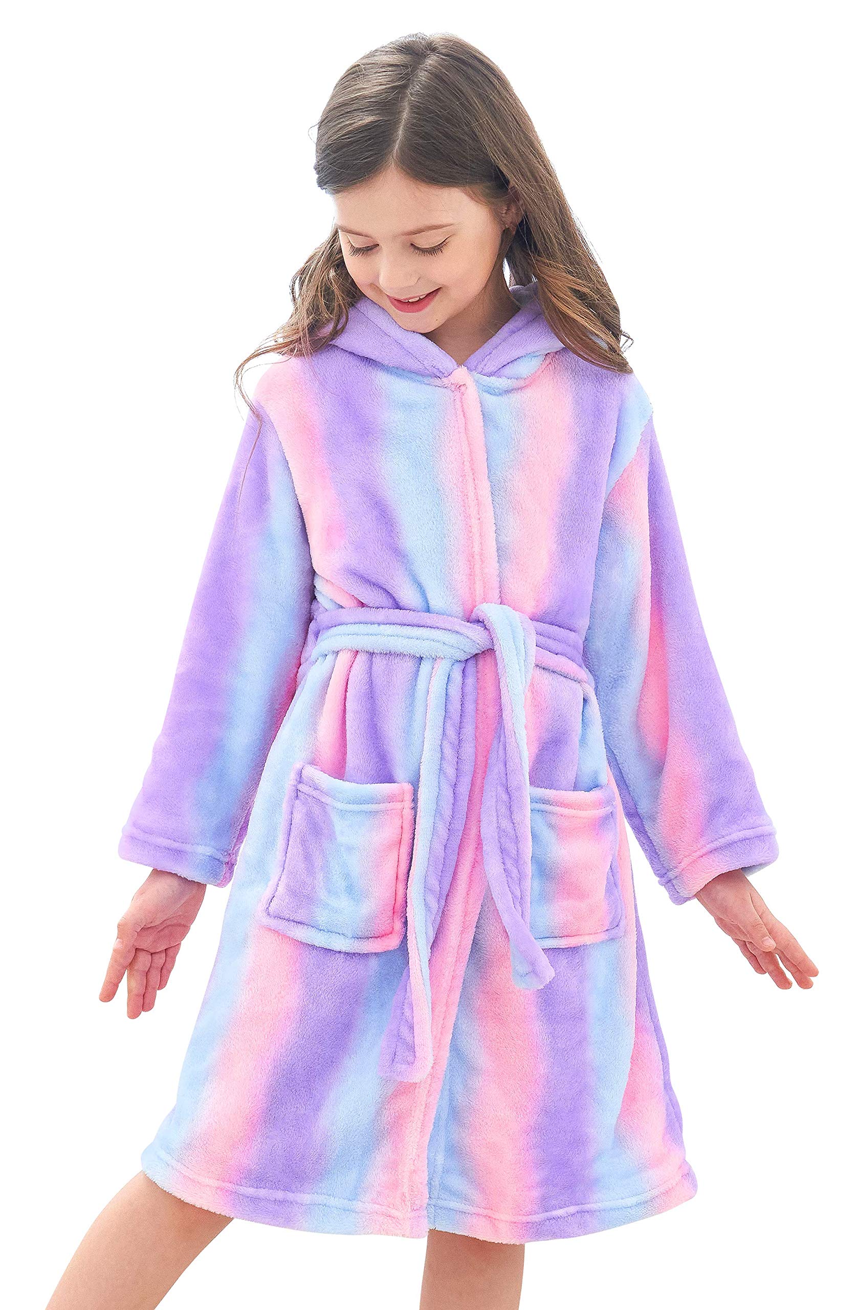 Doctor Unicorn Soft Hooded Rainbow Bathrobe Sleepwear for Girls