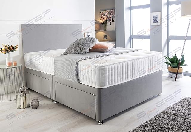 Sleep Factory's Grey Suede Memory Foam Divan Bed Set With Mattress And Headboard 3ft 4ft 4ft6 5ft 6ft Single Double Small UK King Super King (2.6FT (Small Single), No Drawers)
