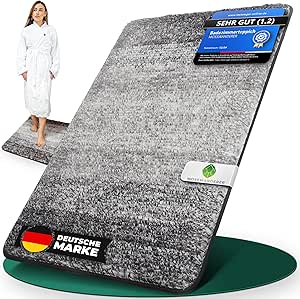 Badezimmerteppich [60x90] Badematte rutschfest – Luxus Badteppich groß & waschbar | Hochwertige Badematten & Badteppiche Badvorleger Duschvorleger für Bad, Dusche & mehr | schwarz-grau