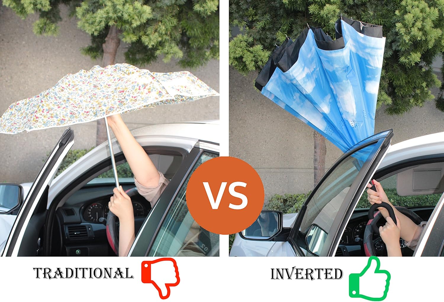 We pay your sales tax Inverted Umbrella Windproof Reverse Double Layer Umbrella with C-Shaped Hands Blue Cloud