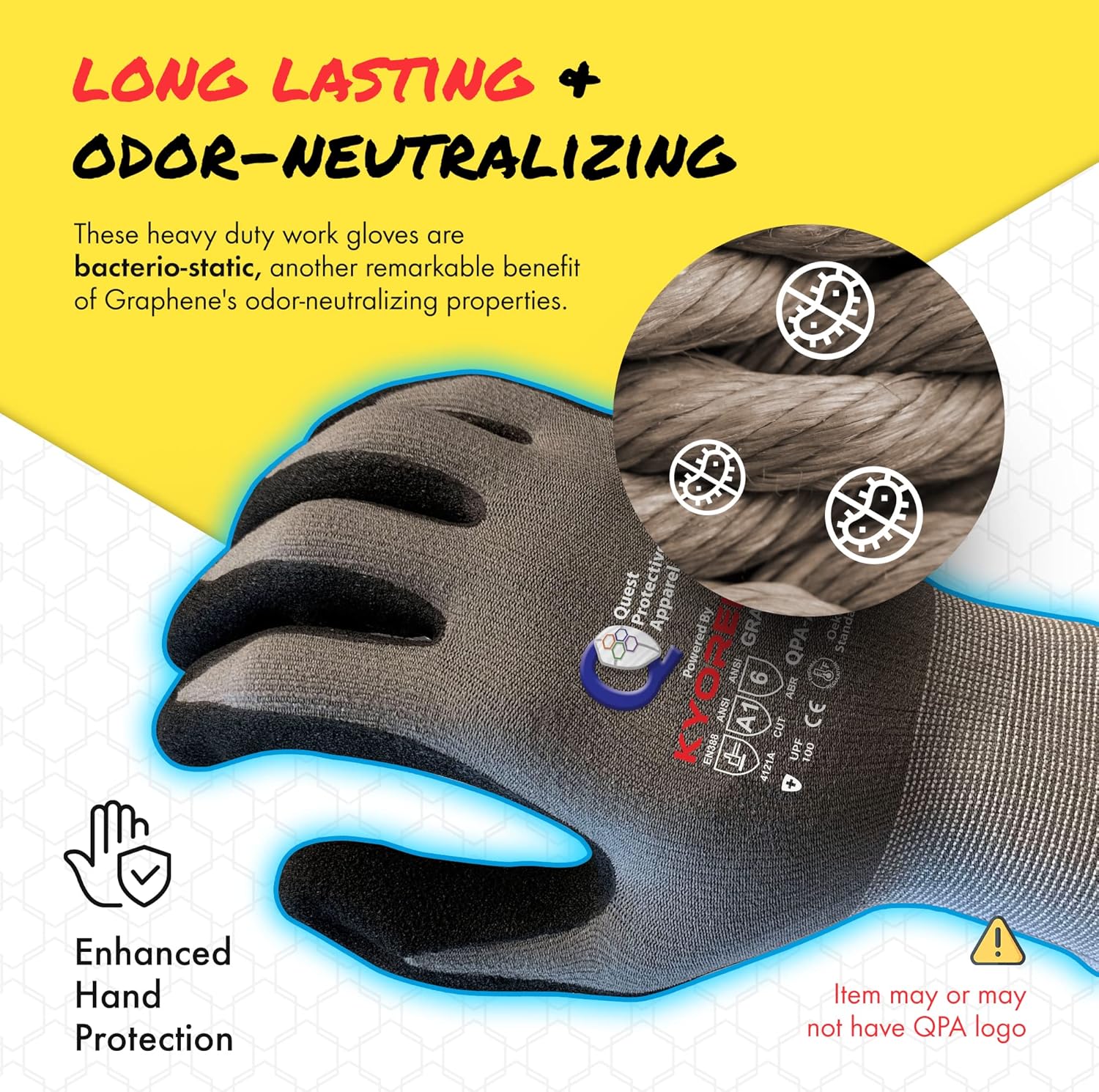 Quest Protective Apparel Cut Resistant Work Gloves (ANSI A1) – Lightweight Graphene Gloves for Gardening,DIY,Mechanical & General Handling – Breathable Grip Gloves for Men & Women – X-Large,Pack of 12