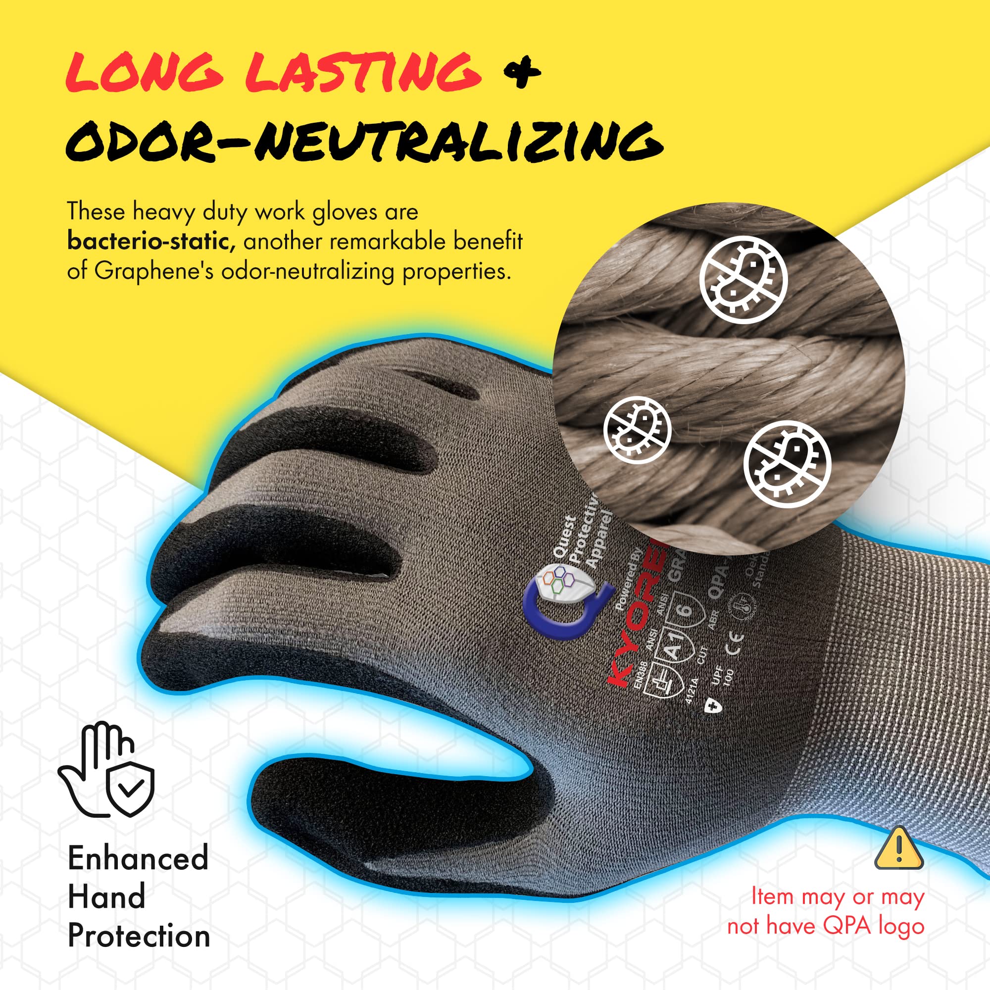 Quest Protective Apparel Powered By Kyorene - Guantes resistentes a los cortes - Guantes de trabajo protectores - Guantes de trabajo con agarre de grafeno (12, extragrandes)