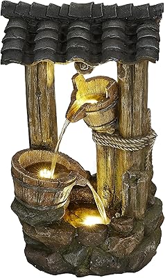 Kshioe Floor Water Fountain,Waterfall Decorative Tiered Outdoor Water Fountain with LED Light for Indoor Outdoor Home Yard Garden Lawn Decor