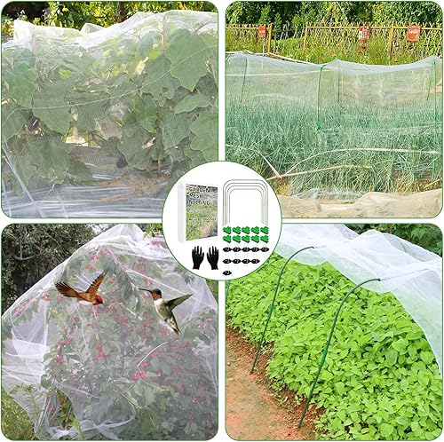 Miniatura 4 de Malla de malla para jardín, 10 x 30 pies con 16 cilps y red de malla ultra fina, protección de barrera para pájaros, verduras, flores, arbustos,
