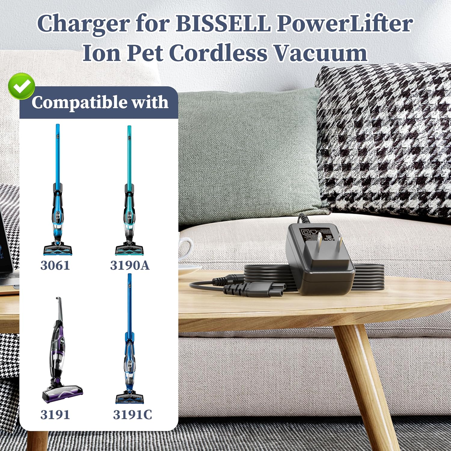 Charger for Bissell 3061 3190 3190A 3191 3191C for PowerSwift 31902 Vacuum image 3