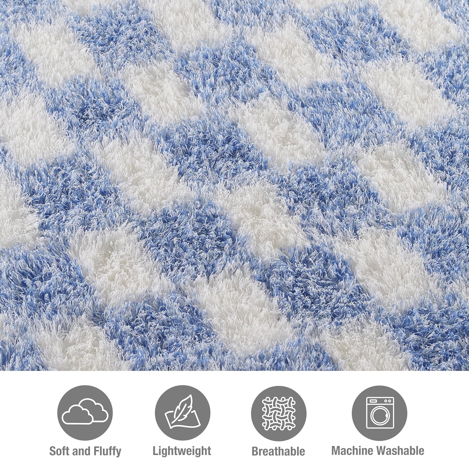 Checkered Furry Chenille Throw Blanket - Soft, Plush, Fluffy Sofa and Bed Throw, Great Gift for Women, Teens - All Season Home Décor (Ashleigh Blue, 50"x60")