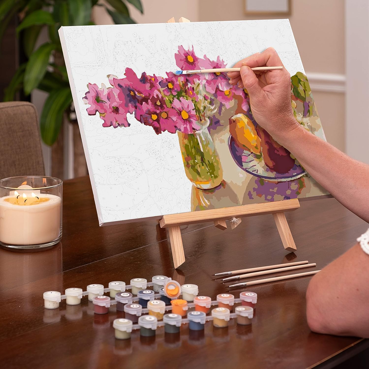 Ledgebay Paint by Numbers Kit for Adults: Beginner to Advanced Number Painting Kit - Kits Include - Cosmos from The Garden, 16" x 20" Framed & Full Set of Acrylic Replacement Paints