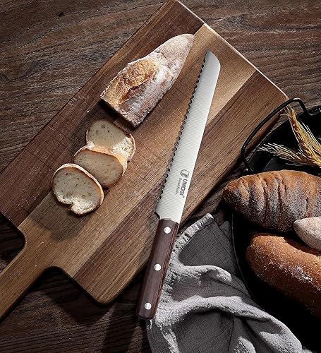 Miniatura 7 de Juego de cuchillos de cocina de 6 piezas con fundas en caja de regalo, mango de madera de espiga completa, acero inoxidable alemán, juego de