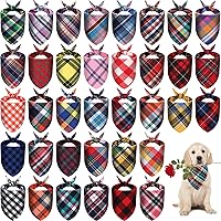 Reginary 100 Pack Plaid Dog Bandanas - Washable Cotton/Polyester Scarves for Small Medium Dogs Cats, Bulk Puppy Kerchiefs Party Holiday Accessories