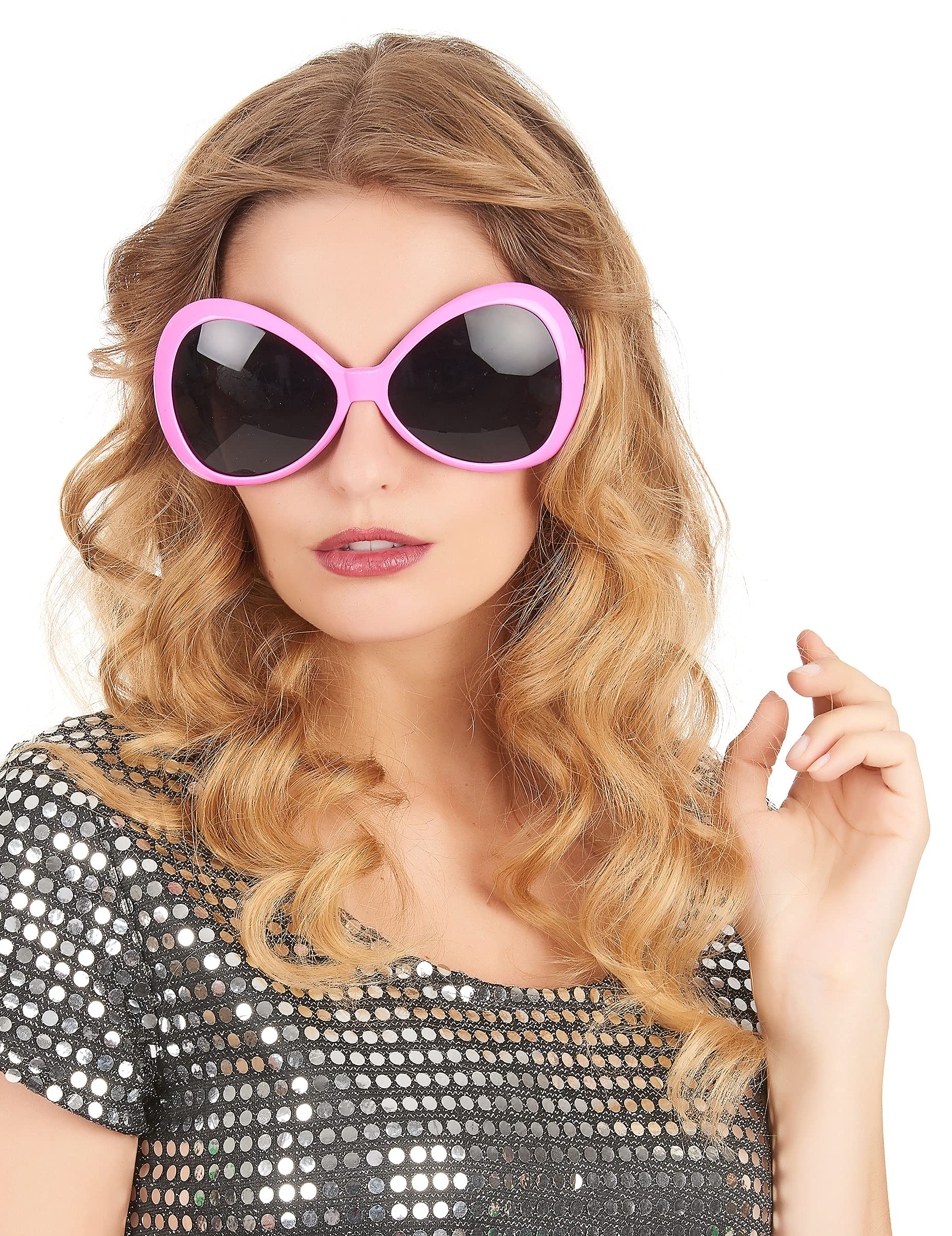Occhiali Rotondi Stile Anni '70 Bianchi Con Lenti Rosa Per Adulti – Accessorio Costume Carnevale, Taglia Unica - 4