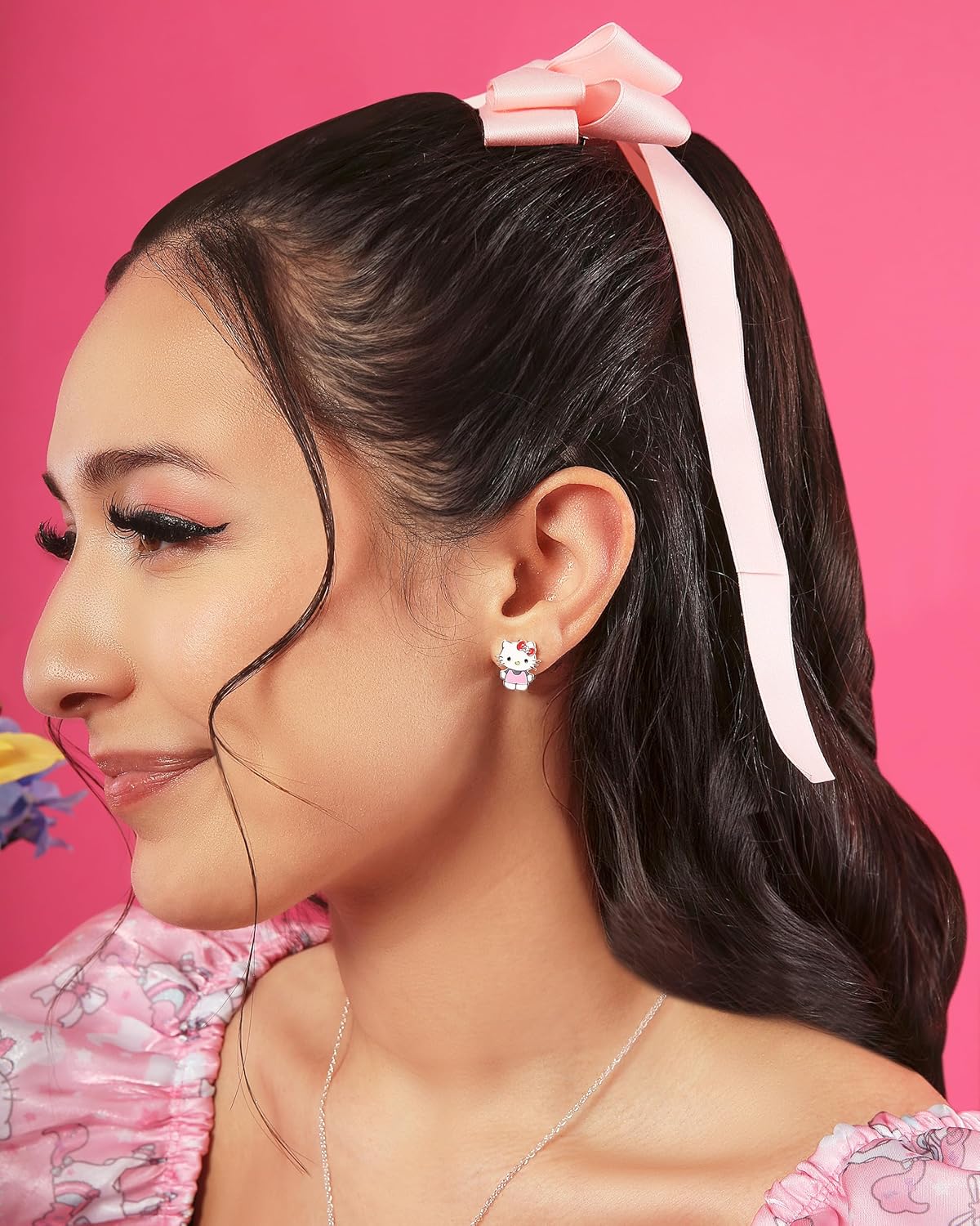 Sanrio Hello Kitty & My Melody Women's Stud Earrings Collection – Silver Flash-Plated, Enamel & Crystal Designs, Officially Licensed Jewelry - Image 2