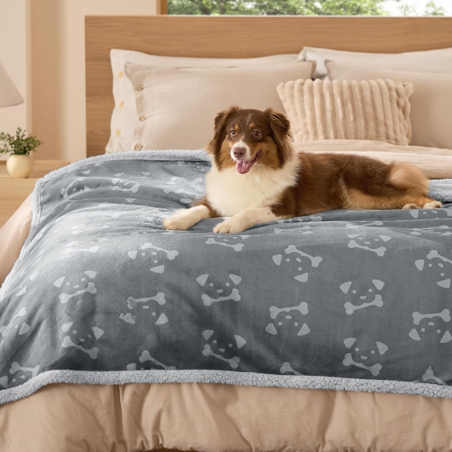 Bedsure Waterproof Dog Blankets for Large Dogs - Soft Print Sherpa Fleece Pet Cat Blanket Washable for Couch Bed Protection, Cozy Plush Reversible Throw Furniture Protector, 50"x60", Smokey Grey - Image 8