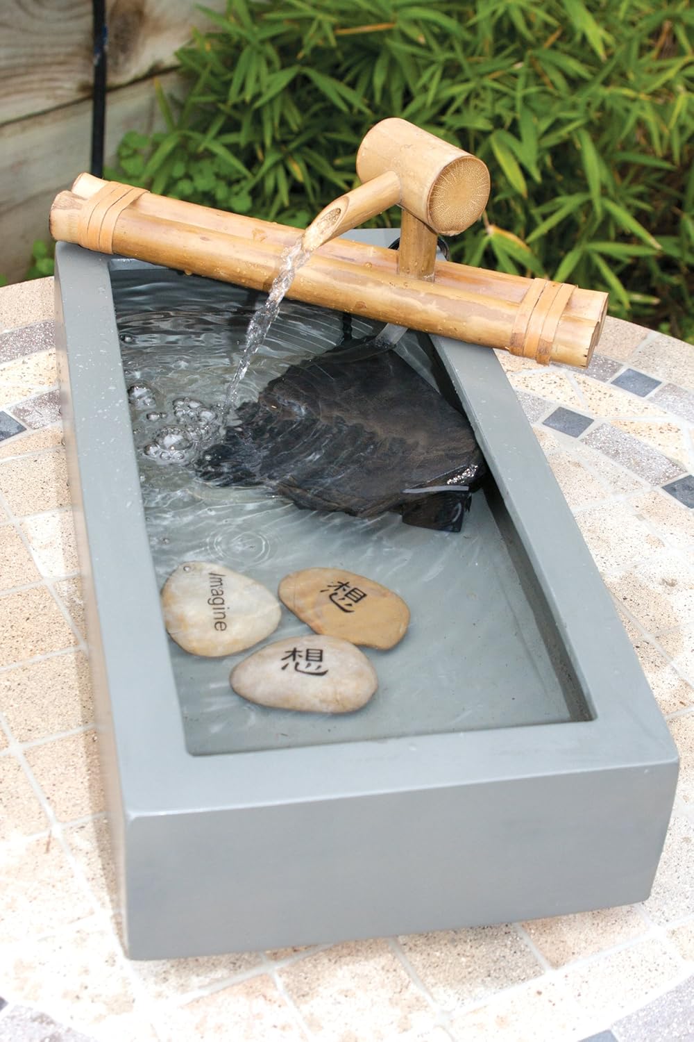 Bamboo Accents Low-Profile Deck Water Fountain, Indoor/Outdoor Bamboo Fountain with Pump, Wide Classic Nozzle, Split Resistant, DIY Zen Fountain (12" Classic)