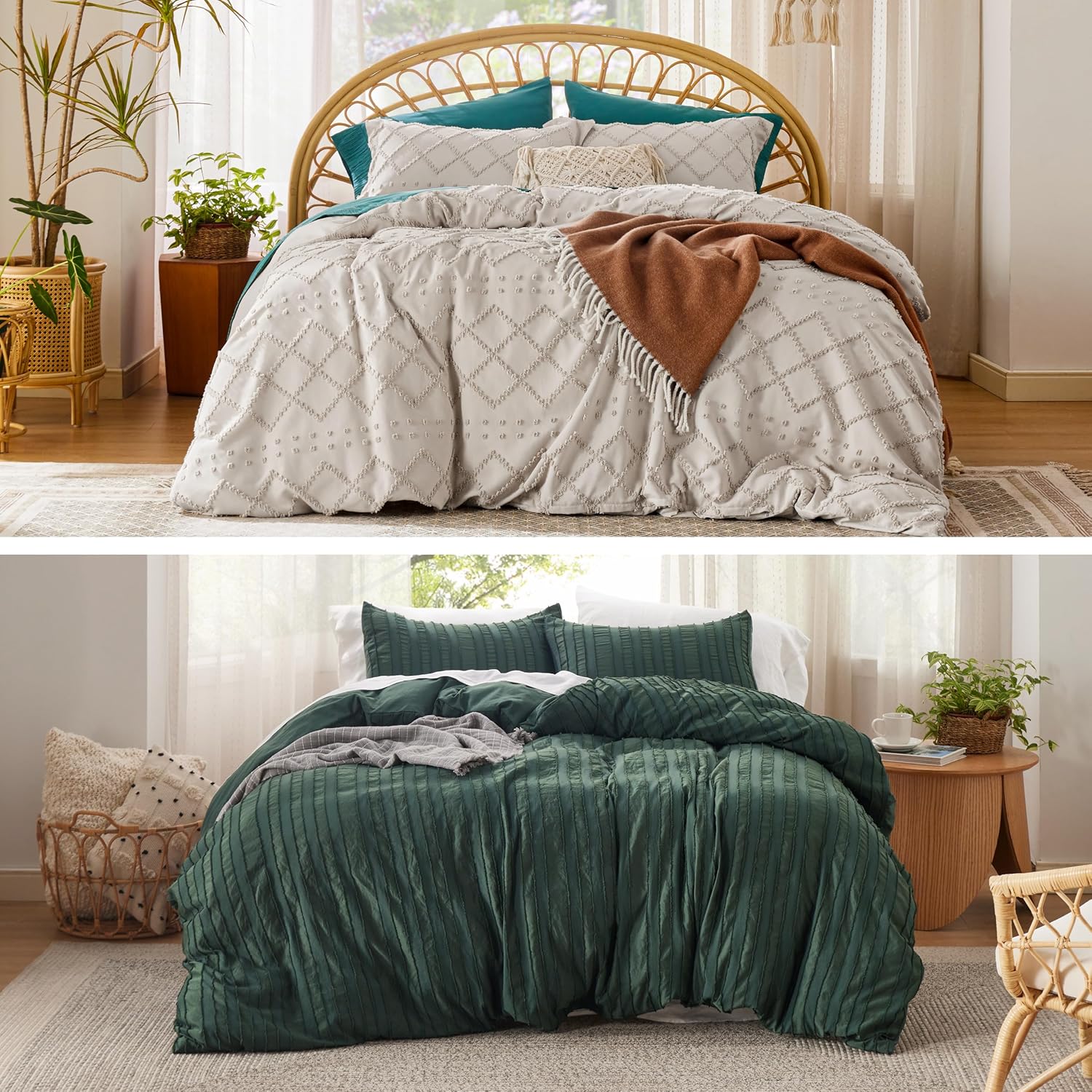 3 Pieces Embroidery Shabby Chic Home Bedding Duvet Covers + 3pcs Striped Tufted Duvet Cover Queen