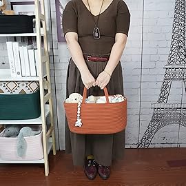 XUANGUO Large Baby Diaper Caddy Organizer for Girl Boy Rope Nursery Storage Bin Basket Portable Holder Tote Bag for Changing Table Car Travel Baby Shower Gifts Registry Must Haves Rustic