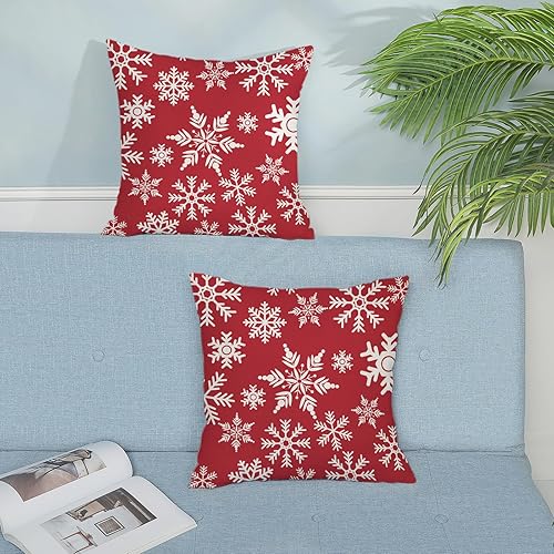 Miniatura 5 de Juego de 2 fundas de almohada navideñas de 18 x 18 pulgadas, diseño de copos de nieve rojos de invierno, decoración de casa de campo, sofá,