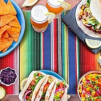Vista 5 de 24 piezas de camino de mesa de sarape mexicano tejido a mano con flecos de algodón, camino de mesa colorido a rayas mexicanas para decoraciones