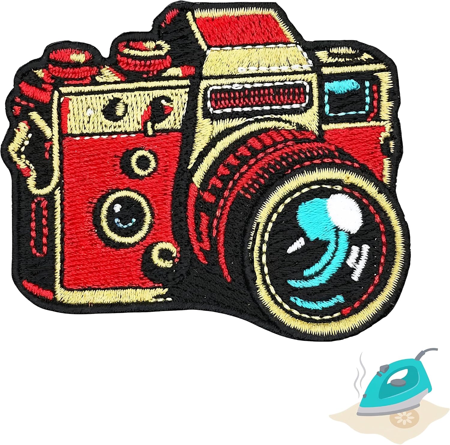 Vintage Retro Camera Iron On Patch 2.95" x 2.36" | 1-Pack Embroidered Sew On Patches for Clothing, Jeans, Jackets, Backpacks, Hoodies - Camera Vintage Applique - Embroidery Patch for Tote Bags
