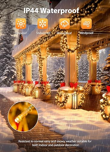 Miniatura 4 de Minetom Luces de árbol de Navidad para exteriores, 200 luces LED de 10 pies, 12 modos de temporizador, impermeables, conectables, enchufables, luces