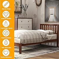 Vista 5 de SOFTSEA Twin Size Wood Platform Bed Frames with Under Bed Storage, Mid Century Twin Bed Frame with 1Headboard, Simple Twin Bed Frame, Walnut Nogal