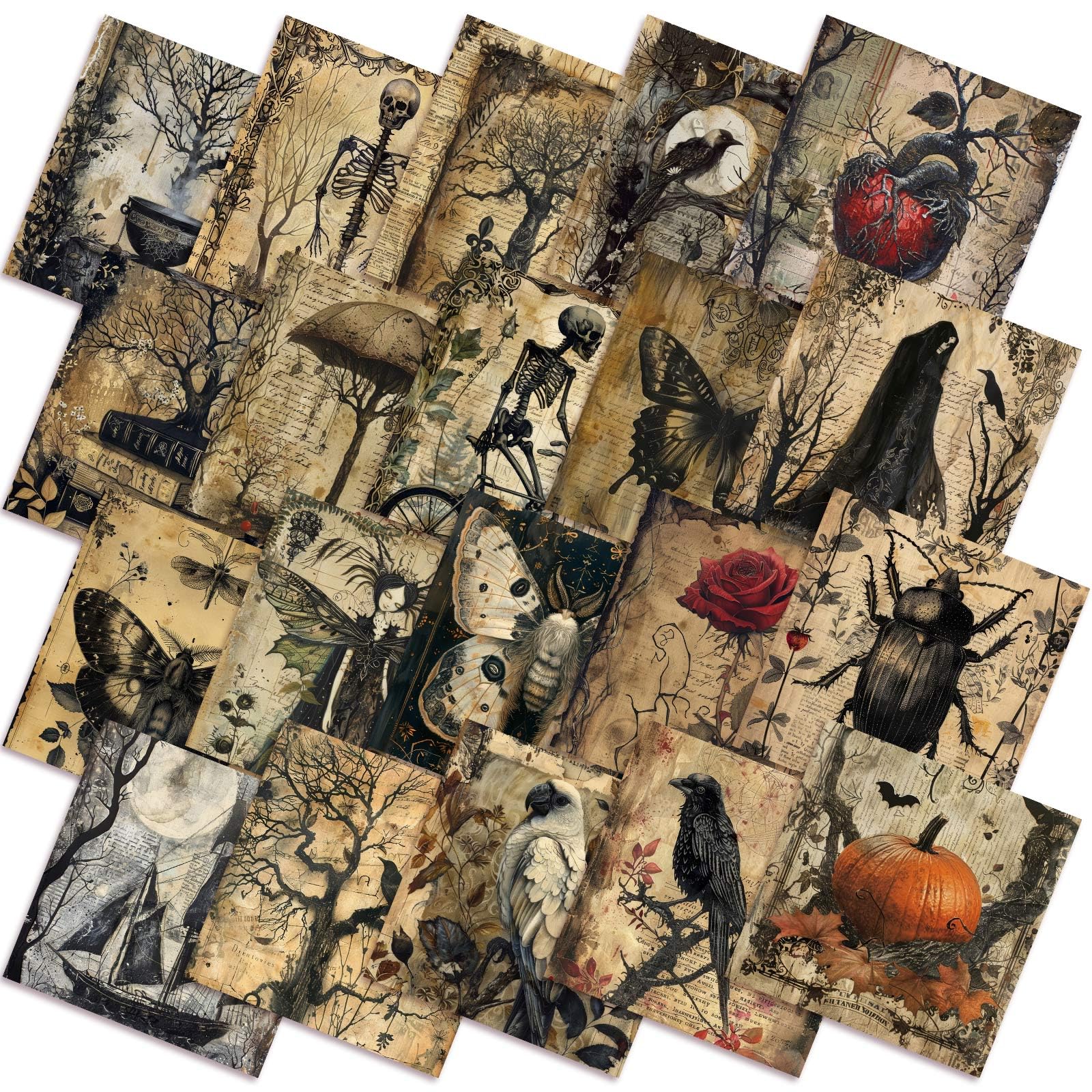 Ganeen 60 Pcs 10 x 10 Inch Black Gothic Halloween Quilting Fabric Squares