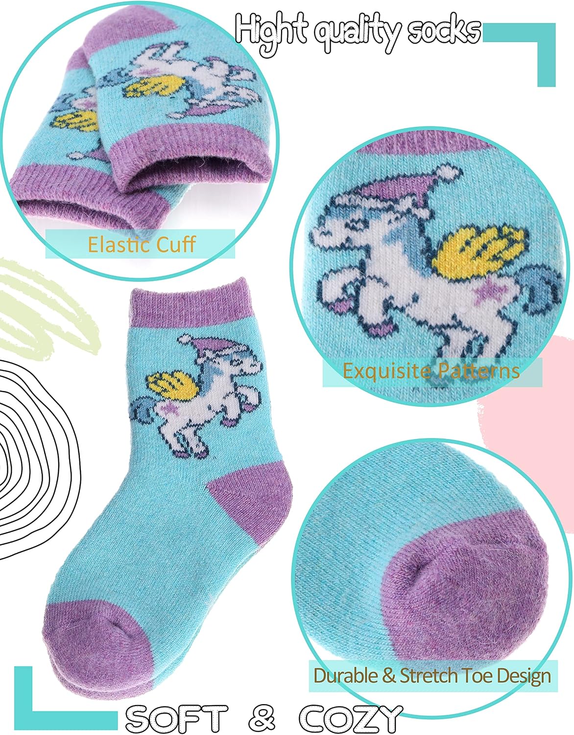 EBMORE Kids Merino Wool Socks for Toddlers Boys Girls Warm Thermal Winter Thick Hiking Heavy Cozy Crew Boot Socks 6 Pairs