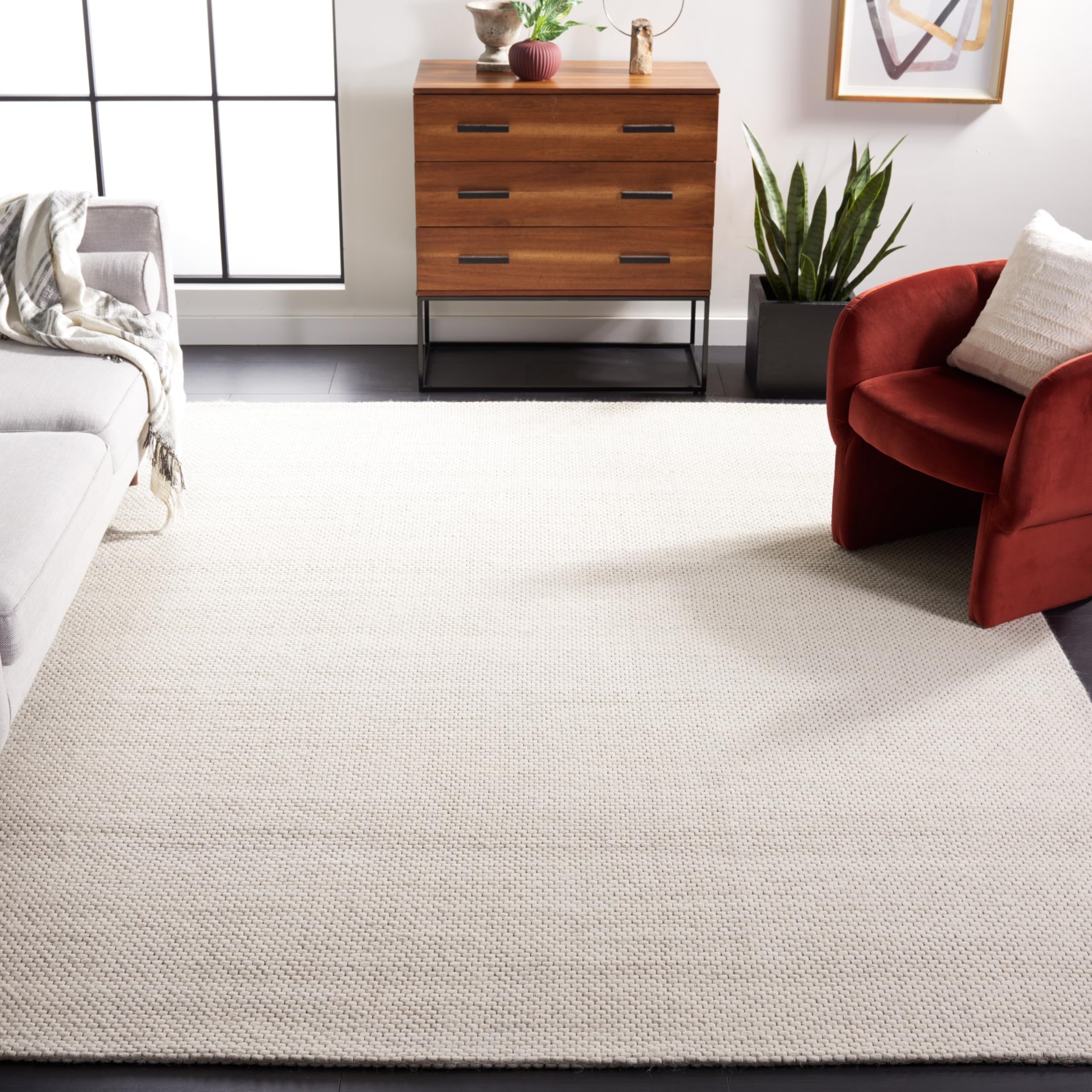 SAFAVIEH Natura Collection Area Rug - 9' x 12', Ivory, Handmade Solid Wool, Ideal for High Traffic Areas in Living Room, Bedroom (NAT801A)