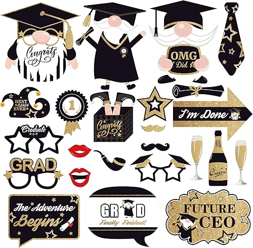 Miniatura 9 de KatchOn, Gnomos - Accesorios para cabina de fotos de graduación 2024  Paquete de 25  Accesorios de fotos de graduación negros y dorados 2025 para