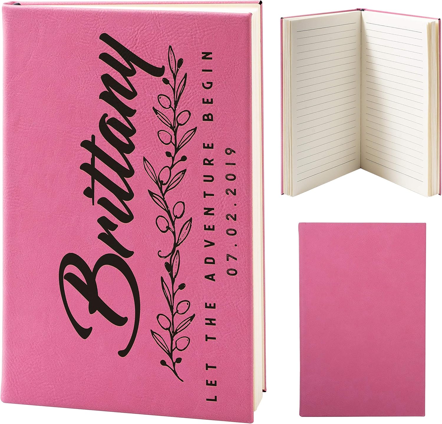 Lara Laser Works Personalized Journal Notebook Customized Personal Organizer Lined Pages Recipe Book Personalized Diary (Pink)