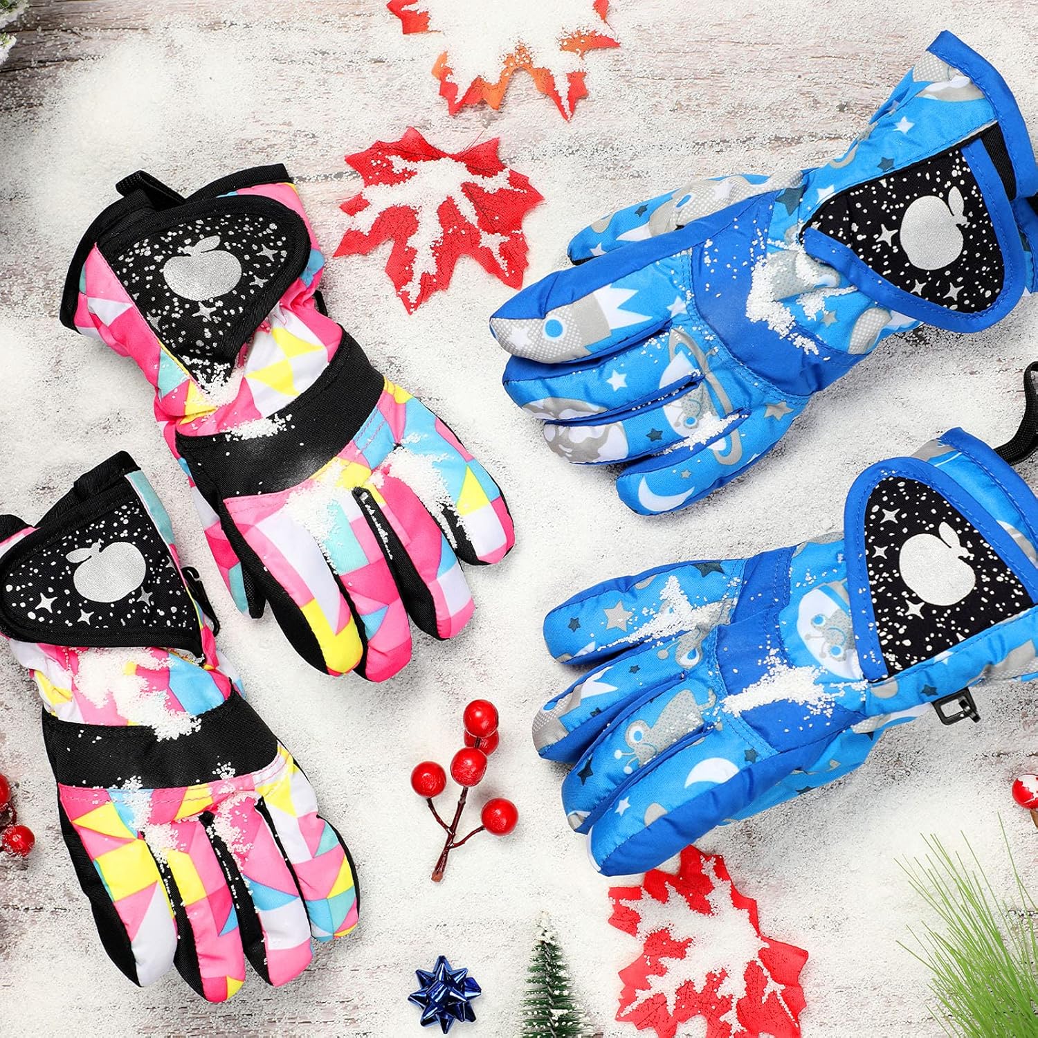 2 Pairs Kids Winter Gloves Kids Snow Gloves Winter Waterproof Gloves Kids Windproof Ski Warm Gloves Unisex Camouflage Gloves with Adjustable Buckle (Chic Colors Set,4-7 Years) : Sports & Outdoors