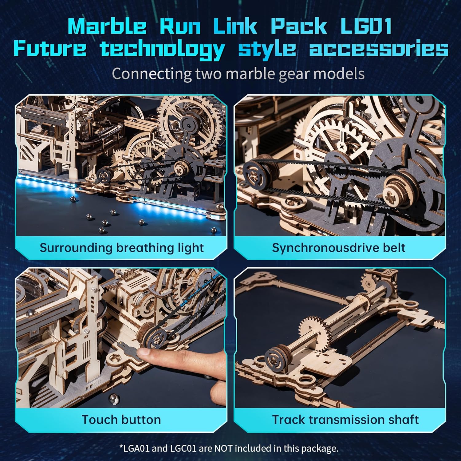 3D Puzzles for Adults, Marble Run Link Pack LG01, Wooden Model Building Kits, Electric 3D Puzzle Marble Run, Connector for LGA01 and LGC01, Desk Decor for Men/Women