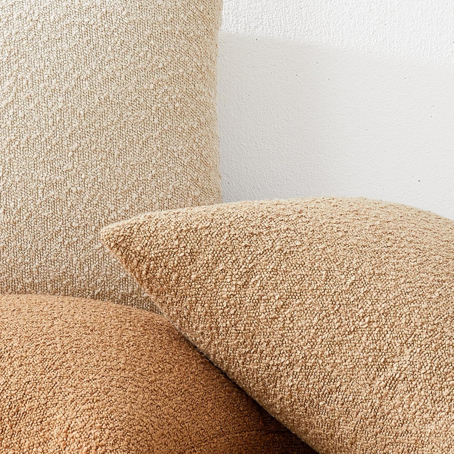 Mixhug Decorative Boucle Throw Pillow Covers, Tobacco Brown, 20 x 20 Inches, Pack of 2 - Textured Boho Pillow Covers for Couch and Bed