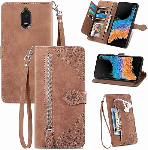 Funda tipo cartera con 3 cremalleras y correa para pimiento picante, con 3 cremalleras, con 7 tarjeteros, de piel, con bolsillo para dinero, funda