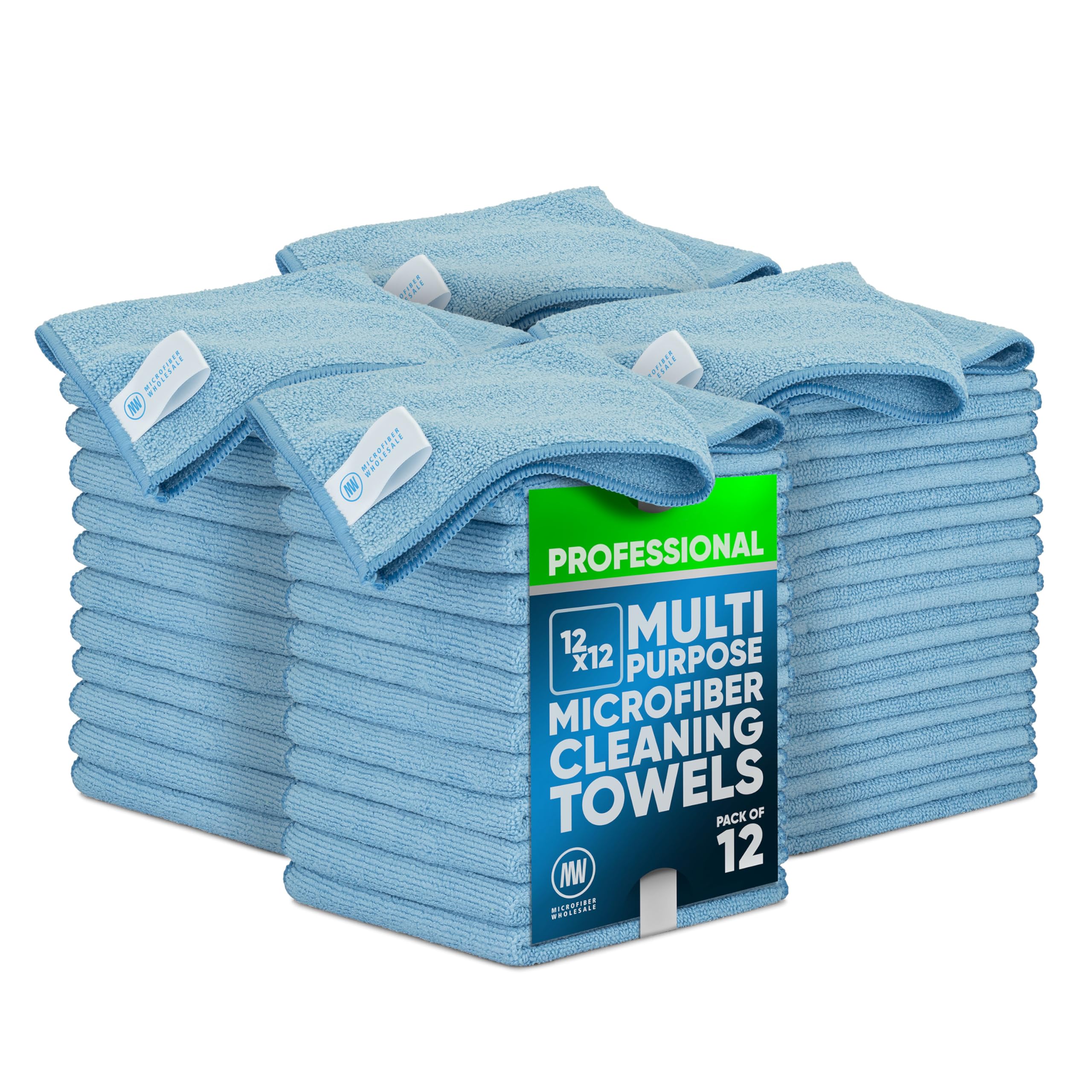 Panni per la pulizia in microfibra (confezione da 48) | Dimensioni 30,5 x 30,5 cm. Asciugamani in microfibra multiuso – puliti, polveri, polacchi, scrub, assorbenti (blu)