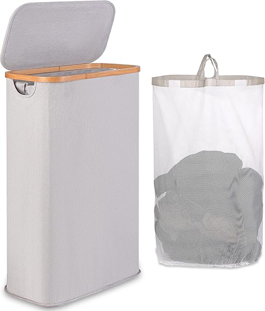 iEGrow 60L Slim Laundry Hamper, Narrow Laundry Basket with Lid,Foldable