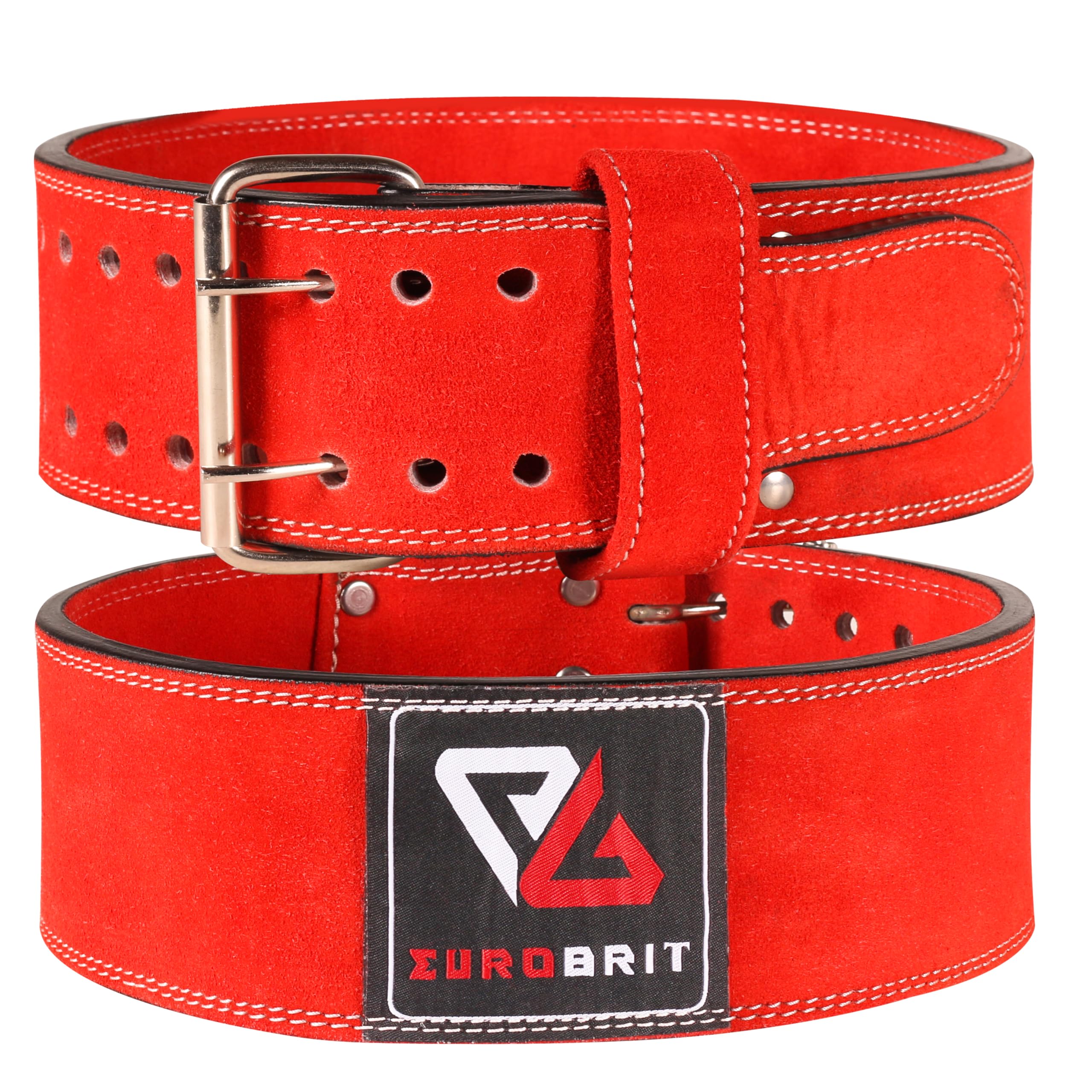 Euro Brit Powerlifting Belt for Weight Lifting, Adjustable Genuine Leather Belt For Men And Women Gym Weight Lifting Belt 4" Wide 10mm Thick, Power Lifting, Deadlift Squats Weights (Large, Red)