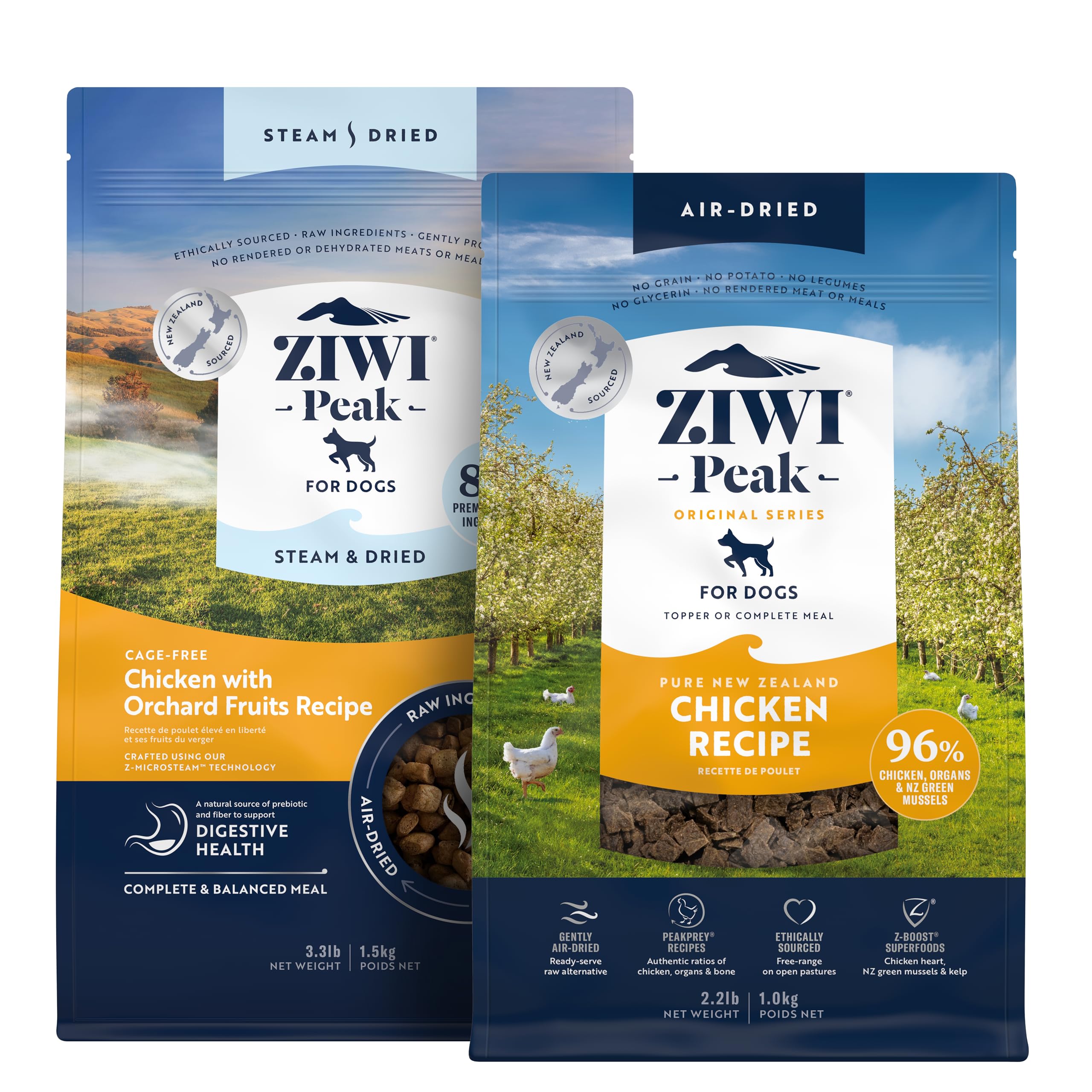 ZIWI Peak Medium Chicken Dry Dog Food Bundle- Air-Dried Chicken (35.2oz) + Steam & Dried Chicken w/Fruits (52.8oz)