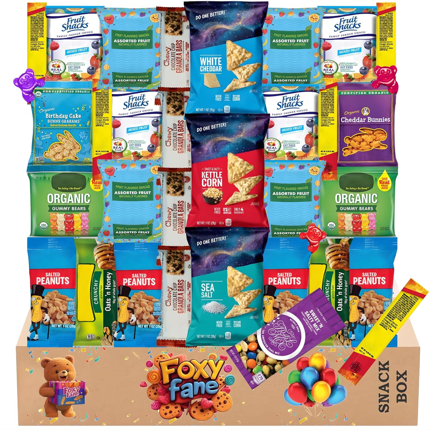 Foxy Fane 30-Count Holiday Gift Box - Variety Pack of 30 Healthy Snacks & Treats