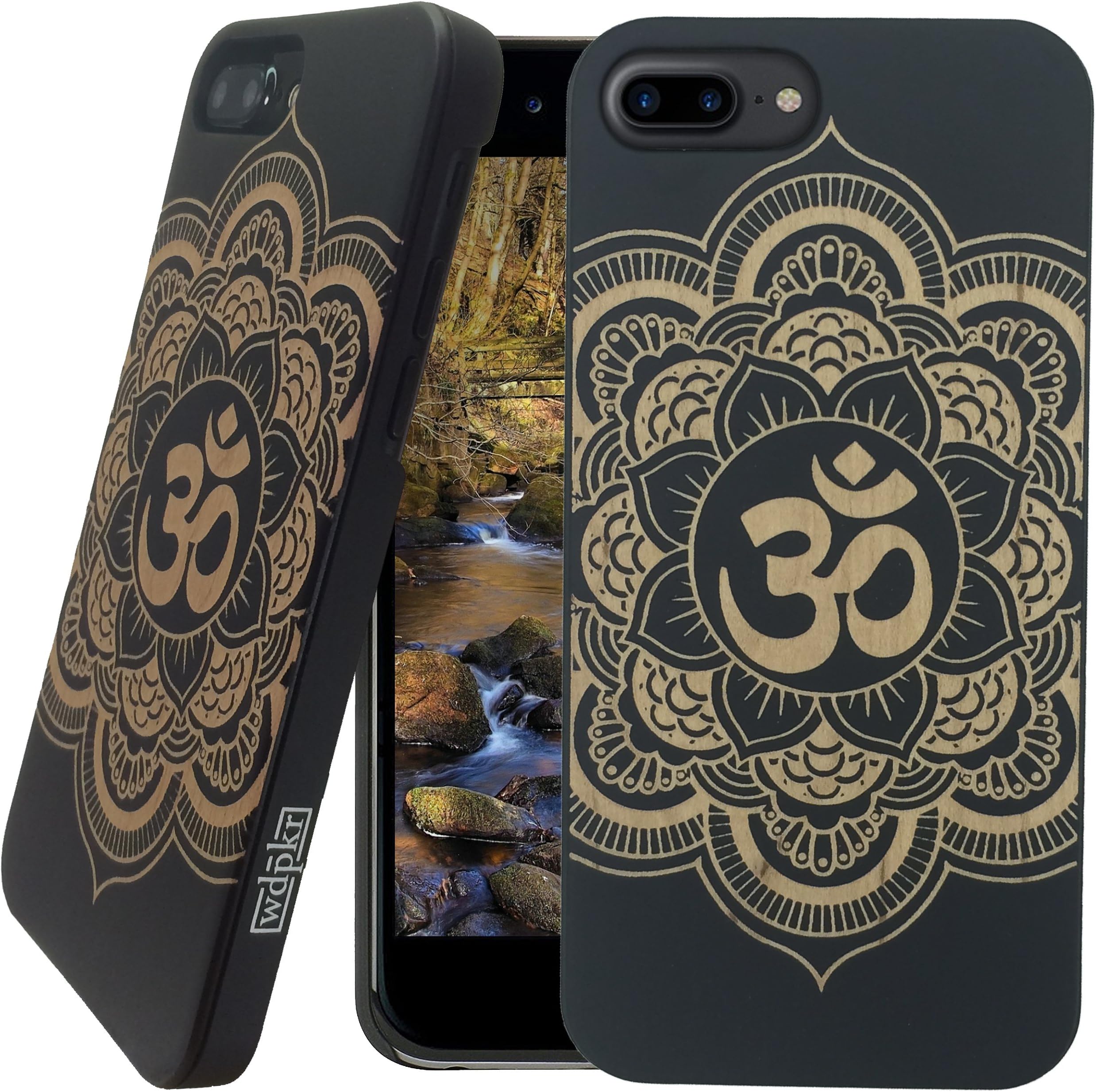 Wood iPhone Case - iPhone 7 Plus/iPhone 7 Plus Case - WDPKR Wooden Phone Cover - Unique High Contrast Black Painted Wood Bumper Accessory for Apple iPhone 7 Plus (Mandala OM)