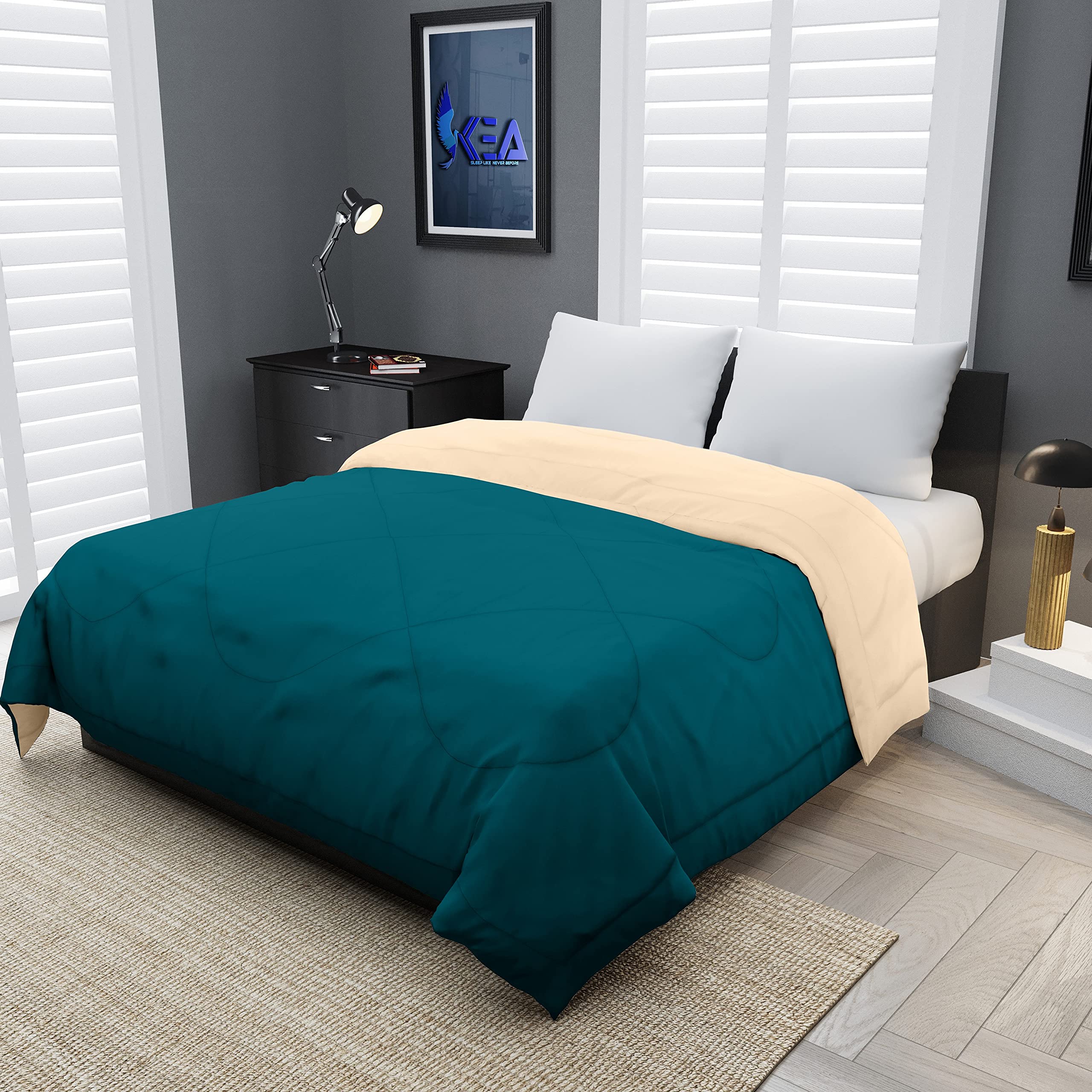 KEA Microfibre Reversible Double Bed King Size Comforter/Duvet for All Weather(Peach & Cyan, 250 GSM)|Comforter Double-picture-16